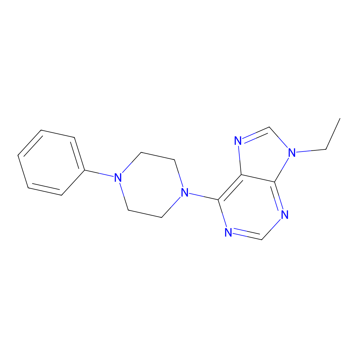 9-ethyl-6-(4-phenylpiperazin-1-yl)-9H-purine molecular structure, CAS 2640948-81-6