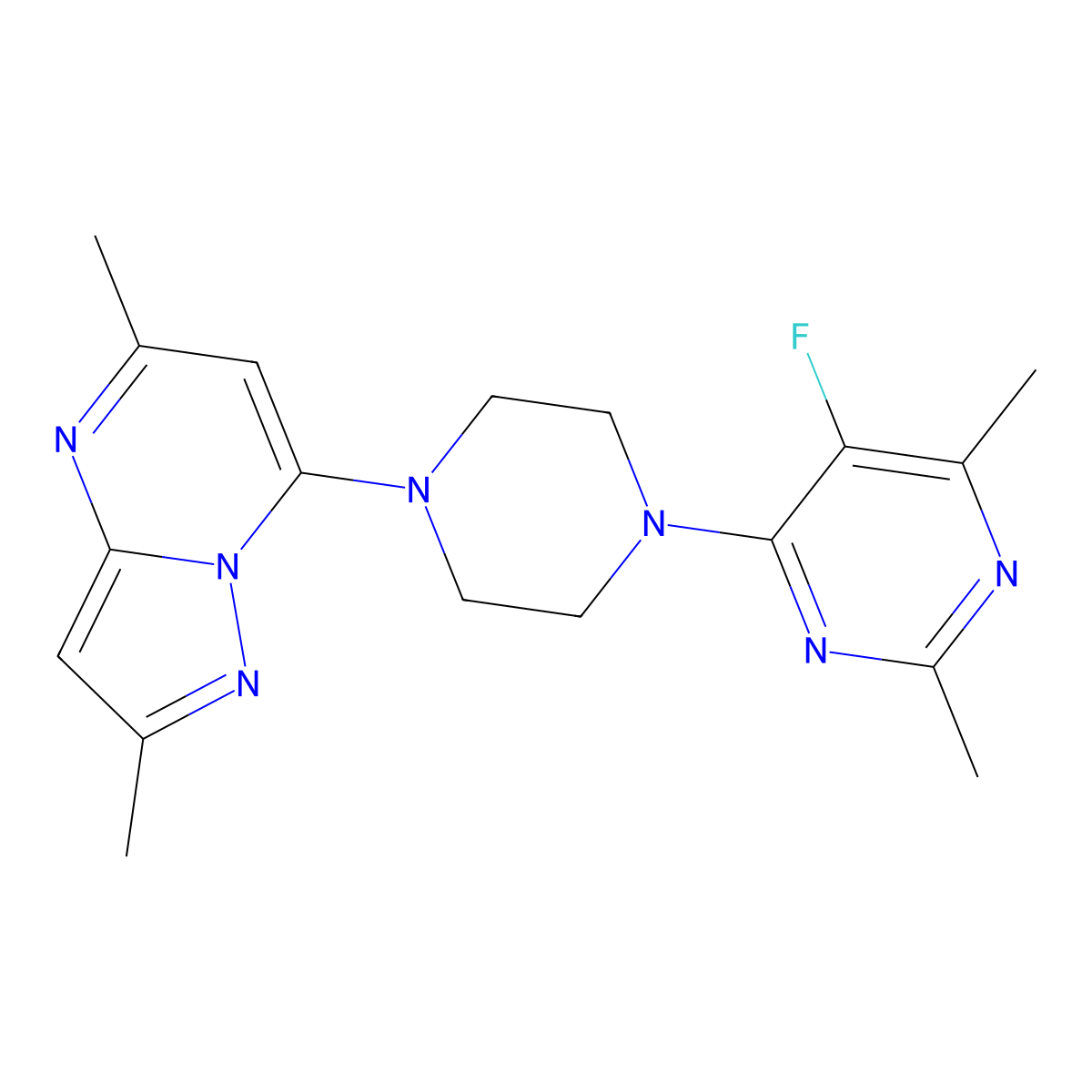 4-(4-{2,5-Dimethylpyrazolo[1,5-a]pyrimidin-7-yl}piperazin-1-yl)-5-fluoro-2,6-dimethylpyrimidine molecular structure, CAS 2640948-92-9