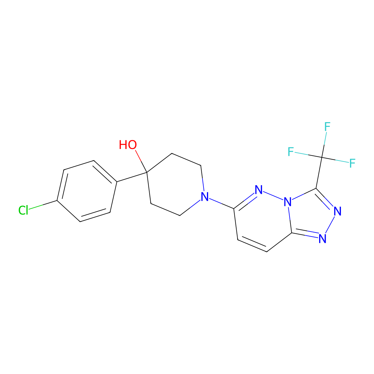 4-(4-Chlorophenyl)-1-[3-(trifluoromethyl)-[1,2,4]triazolo[4,3-b]pyridazin-6-yl]piperidin-4-ol molecular structure, CAS 2640948-93-0