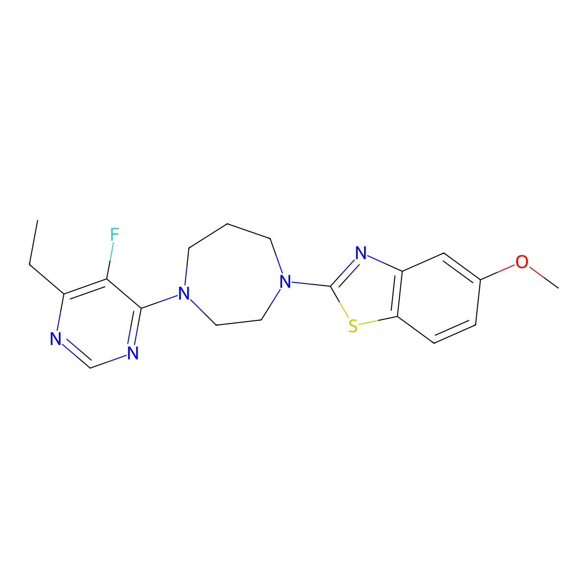2-[4-(6-Ethyl-5-fluoropyrimidin-4-yl)-1,4-diazepan-1-yl]-5-methoxy-1,3-benzothiazole molecular structure, CAS 2640948-95-2