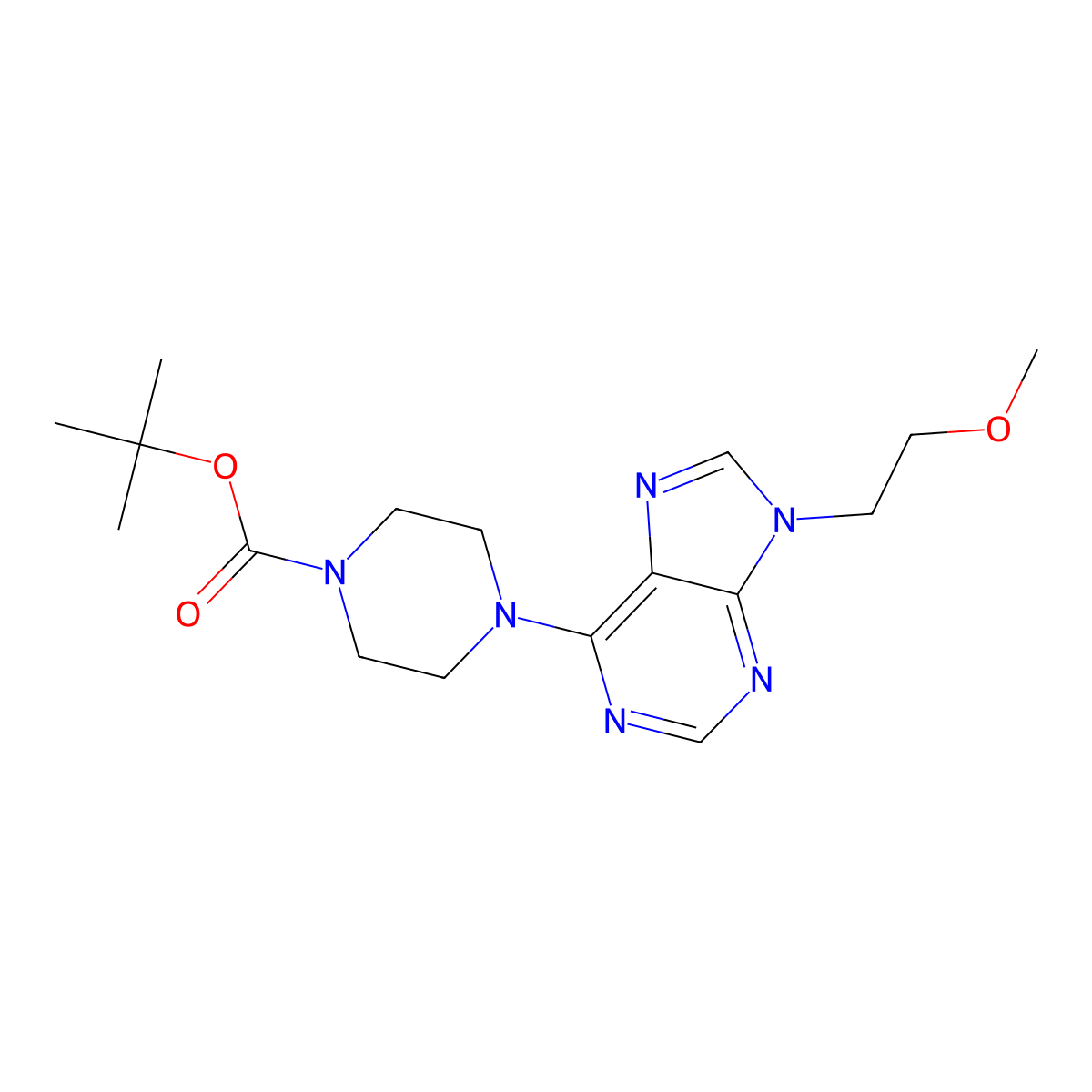 tert-butyl 4-[9-(2-methoxyethyl)-9H-purin-6-yl]piperazine-1-carboxylate molecular structure, CAS 2640948-96-3