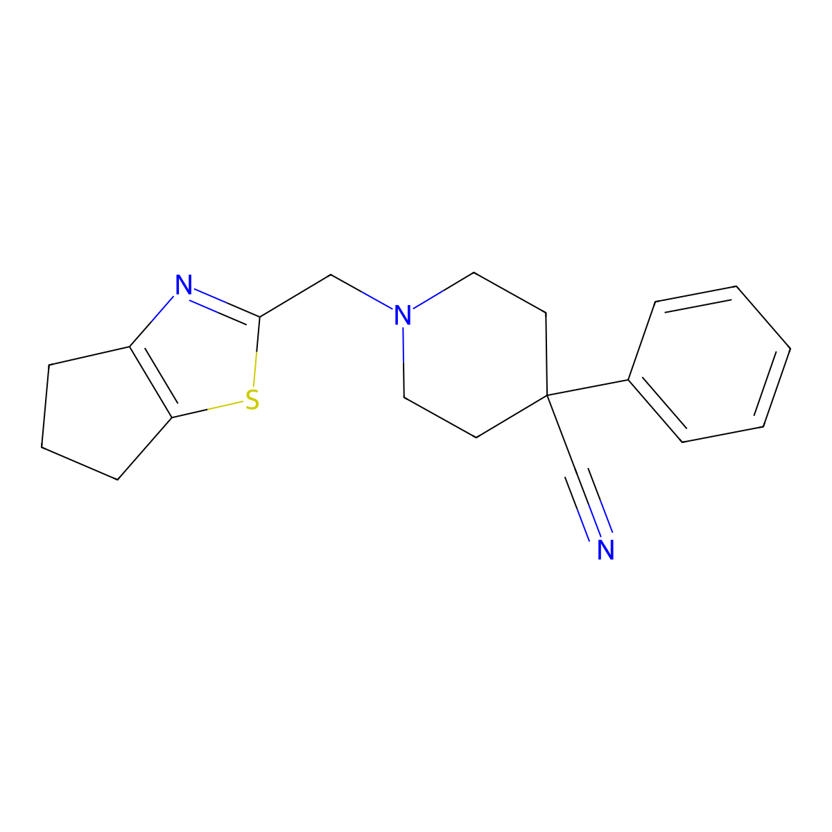 1-({4H,5H,6H-cyclopenta[d][1,3]thiazol-2-yl}methyl)-4-phenylpiperidine-4-carbonitrile molecular structure, CAS 2640949-03-5