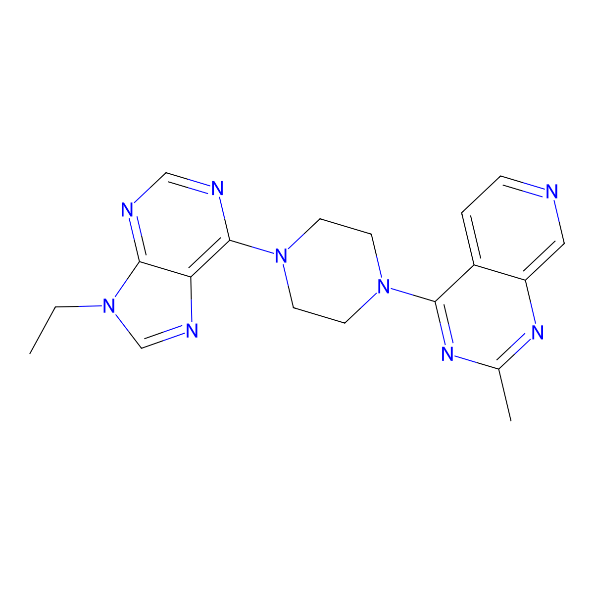 9-ethyl-6-(4-{2-methylpyrido[3,4-d]pyrimidin-4-yl}piperazin-1-yl)-9H-purine molecular structure, CAS 2640949-05-7