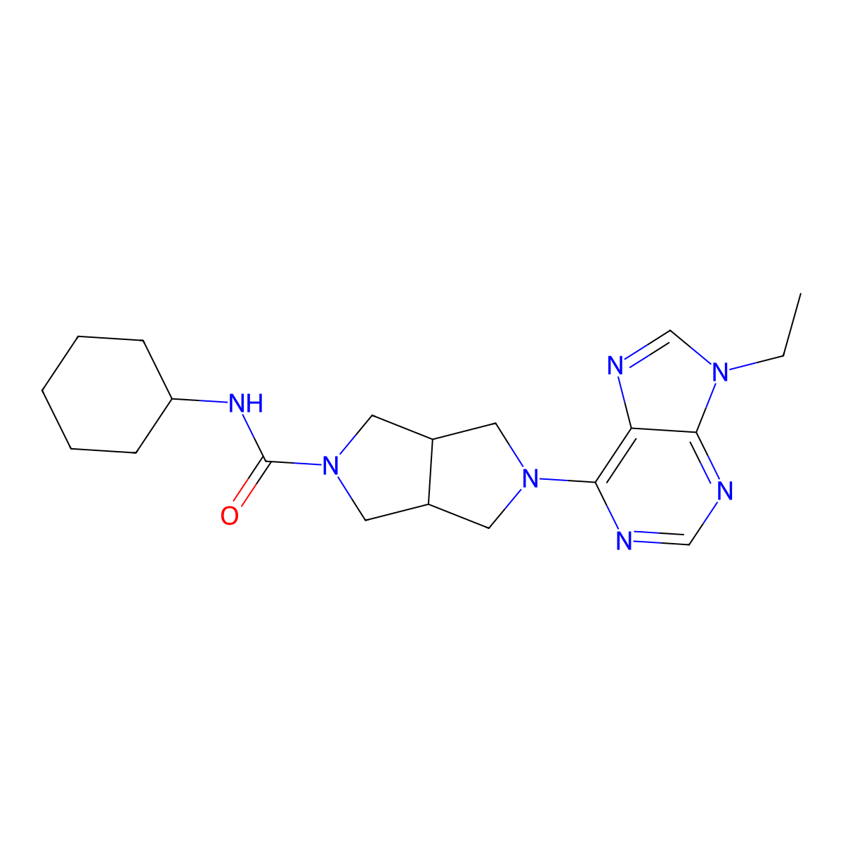 N-cyclohexyl-5-(9-ethyl-9H-purin-6-yl)-octahydropyrrolo[3,4-c]pyrrole-2-carboxamide molecular structure, CAS 2640949-06-8