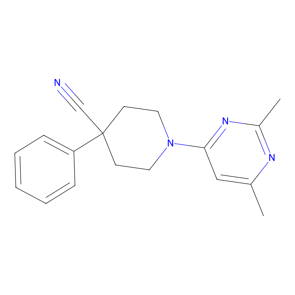 1-(2,6-Dimethylpyrimidin-4-yl)-4-phenylpiperidine-4-carbonitrile molecular structure, CAS 2640949-11-5