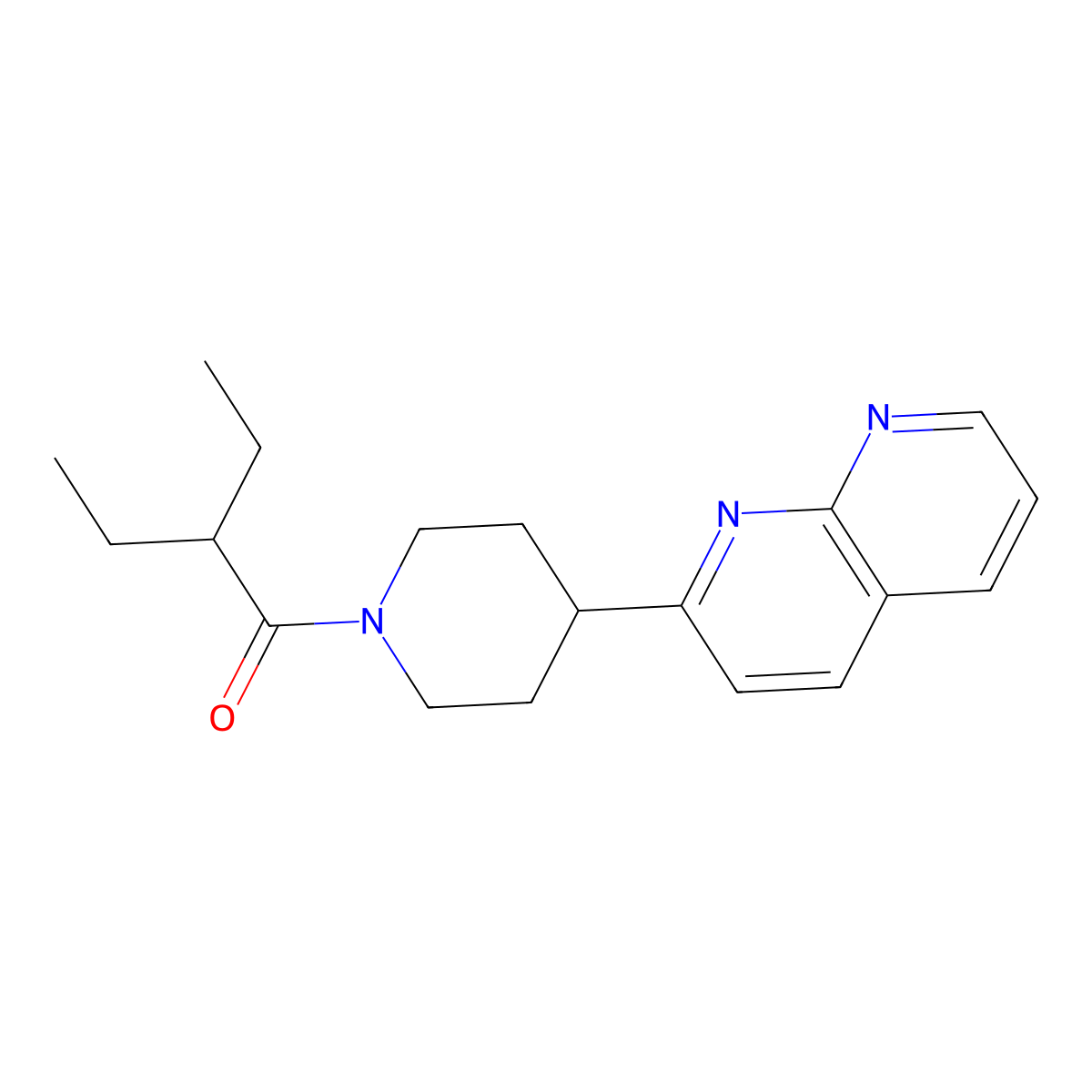 2-Ethyl-1-[4-(1,8-naphthyridin-2-yl)piperidin-1-yl]butan-1-one molecular structure, CAS 2640949-13-7