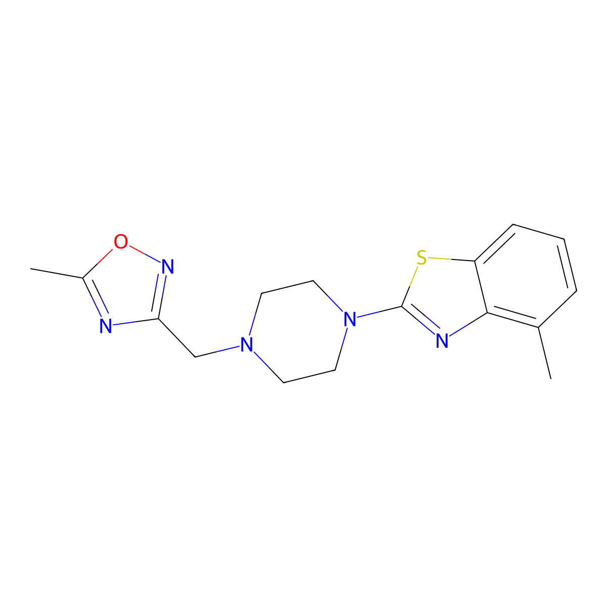 4-Methyl-2-{4-[(5-methyl-1,2,4-oxadiazol-3-yl)methyl]piperazin-1-yl}-1,3-benzothiazole molecular structure, CAS 2640949-18-2