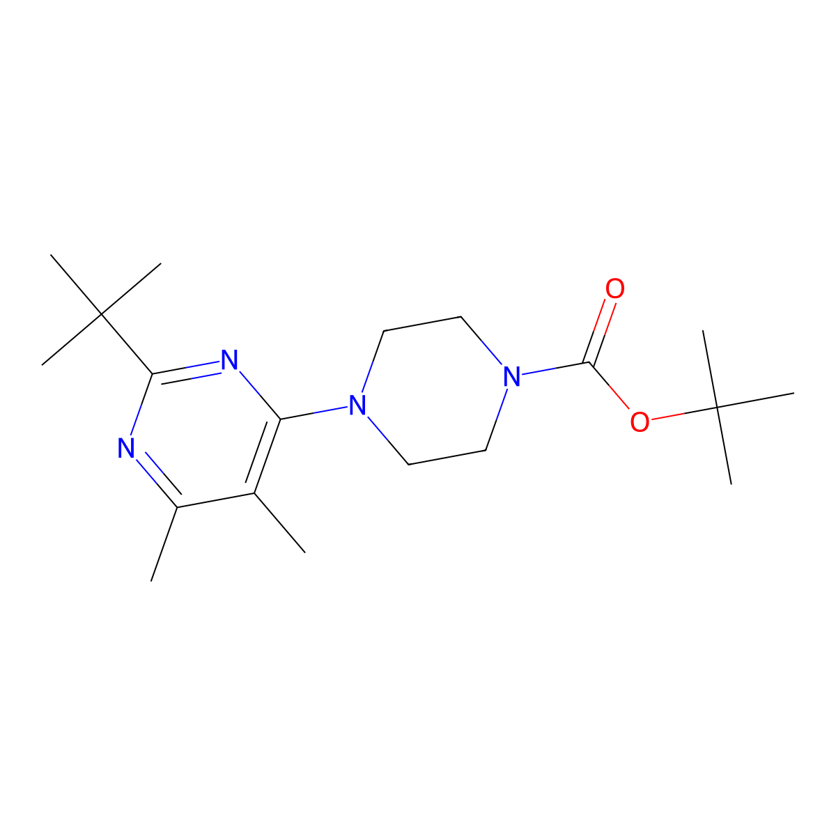 Tert-butyl 4-(2-tert-butyl-5,6-dimethylpyrimidin-4-yl)piperazine-1-carboxylate molecular structure, CAS 2640949-20-6