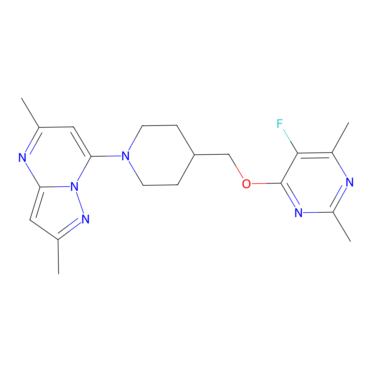 4-[(1-{2,5-Dimethylpyrazolo[1,5-a]pyrimidin-7-yl}piperidin-4-yl)methoxy]-5-fluoro-2,6-dimethylpyrimidine molecular structure, CAS 2640949-27-3