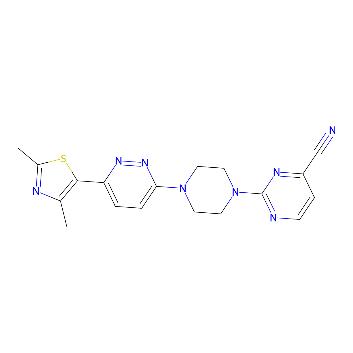 2-{4-[6-(2,4-Dimethyl-1,3-thiazol-5-yl)pyridazin-3-yl]piperazin-1-yl}pyrimidine-4-carbonitrile molecular structure, CAS 2640949-28-4