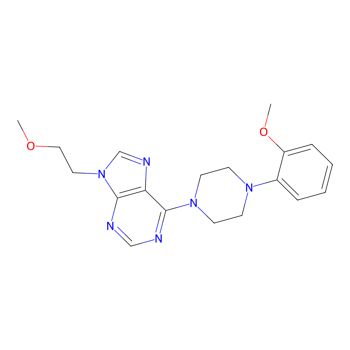9-(2-methoxyethyl)-6-[4-(2-methoxyphenyl)piperazin-1-yl]-9H-purine molecular structure, CAS 2640949-29-5