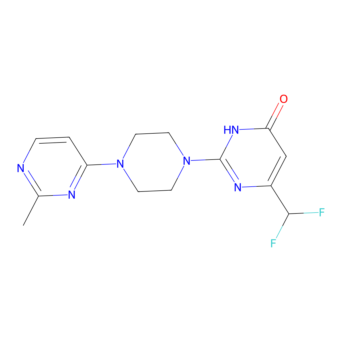6-(Difluoromethyl)-2-[4-(2-methylpyrimidin-4-yl)piperazin-1-yl]-3,4-dihydropyrimidin-4-one molecular structure, CAS 2640949-31-9