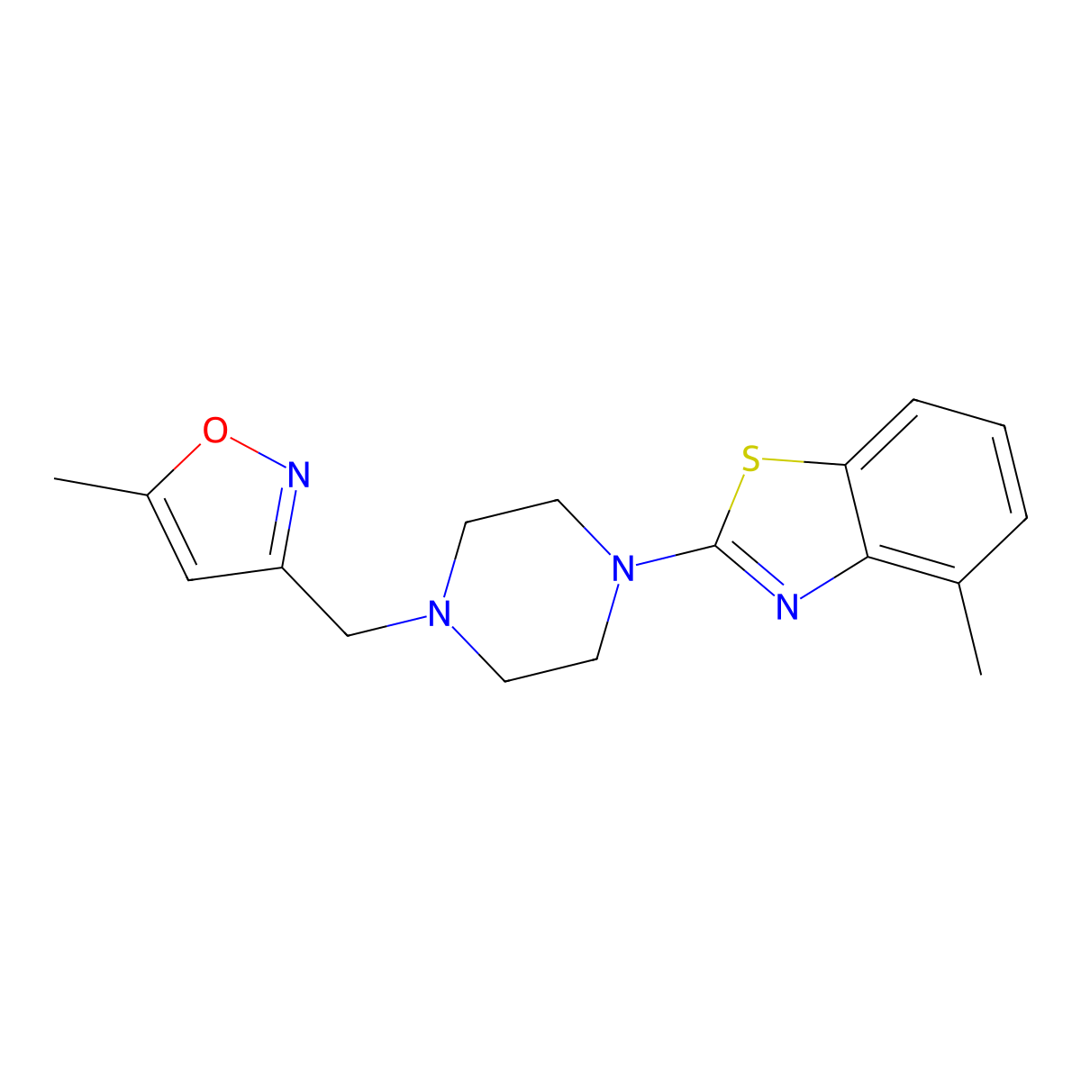 4-Methyl-2-{4-[(5-methyl-1,2-oxazol-3-yl)methyl]piperazin-1-yl}-1,3-benzothiazole molecular structure, CAS 2640949-36-4