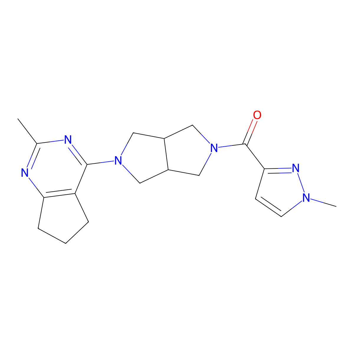 1-methyl-3-(5-{2-methyl-5H,6H,7H-cyclopenta[d]pyrimidin-4-yl}-octahydropyrrolo[3,4-c]pyrrole-2-carbonyl)-1H-pyrazole molecular structure, CAS 2640949-41-1