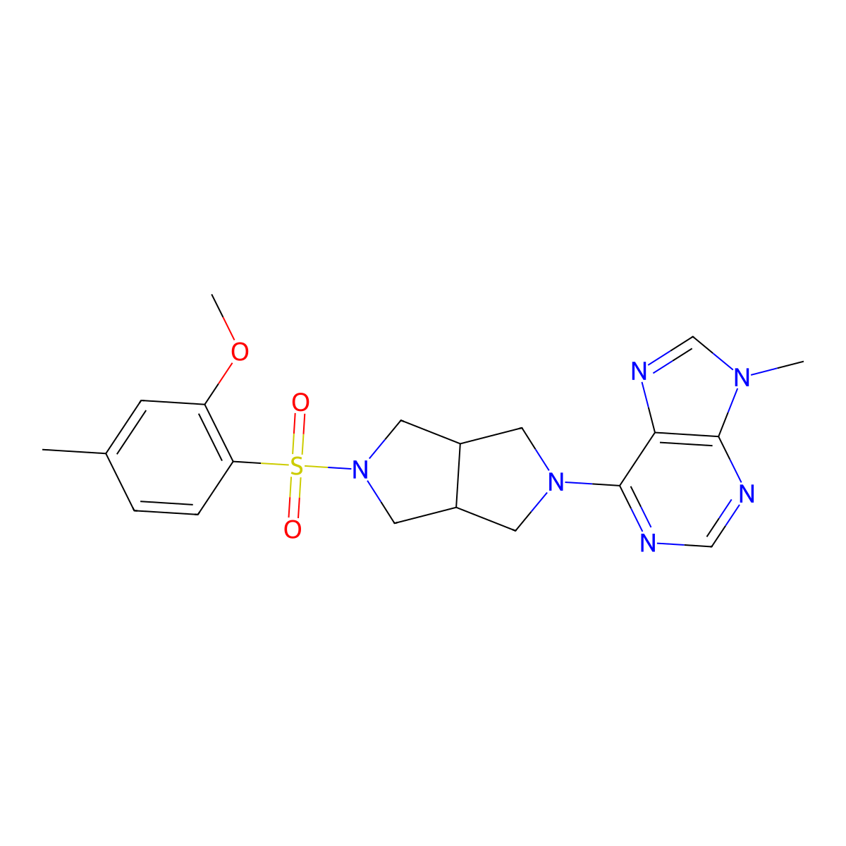 6-[5-(2-methoxy-4-methylbenzenesulfonyl)-octahydropyrrolo[3,4-c]pyrrol-2-yl]-9-methyl-9H-purine molecular structure, CAS 2640949-45-5