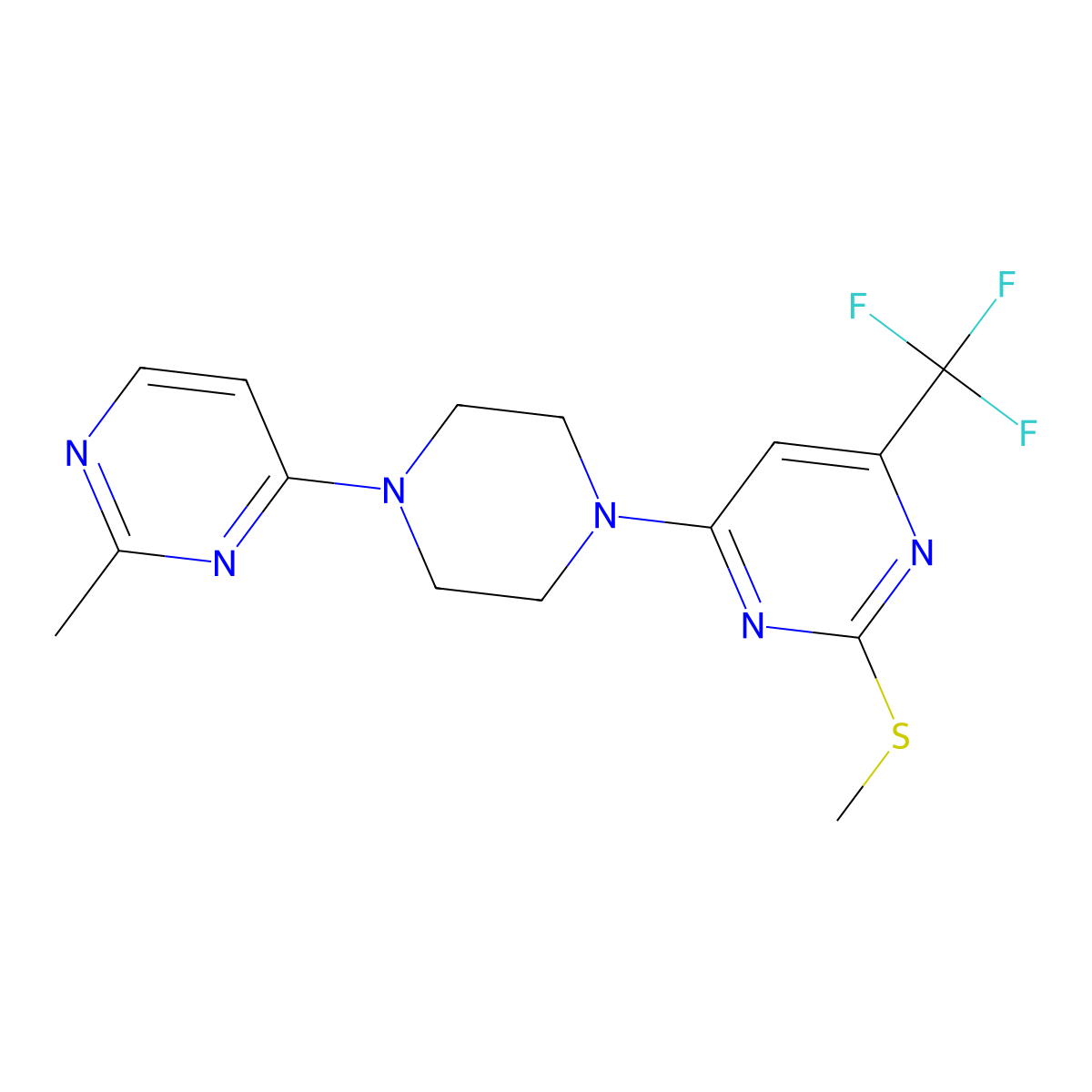 4-[4-(2-Methylpyrimidin-4-yl)piperazin-1-yl]-2-(methylsulfanyl)-6-(trifluoromethyl)pyrimidine molecular structure, CAS 2640949-49-9