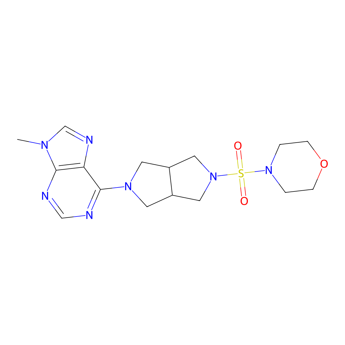 9-methyl-6-[5-(morpholine-4-sulfonyl)-octahydropyrrolo[3,4-c]pyrrol-2-yl]-9H-purine molecular structure, CAS 2640949-50-2