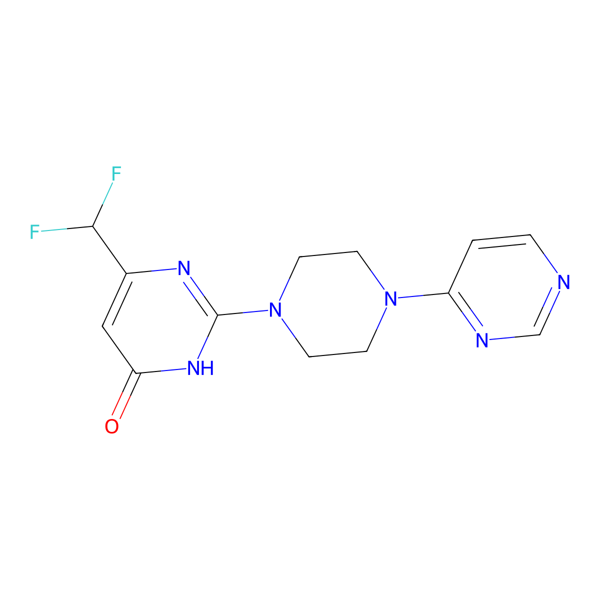 6-(Difluoromethyl)-2-[4-(pyrimidin-4-yl)piperazin-1-yl]-3,4-dihydropyrimidin-4-one molecular structure, CAS 2640949-52-4