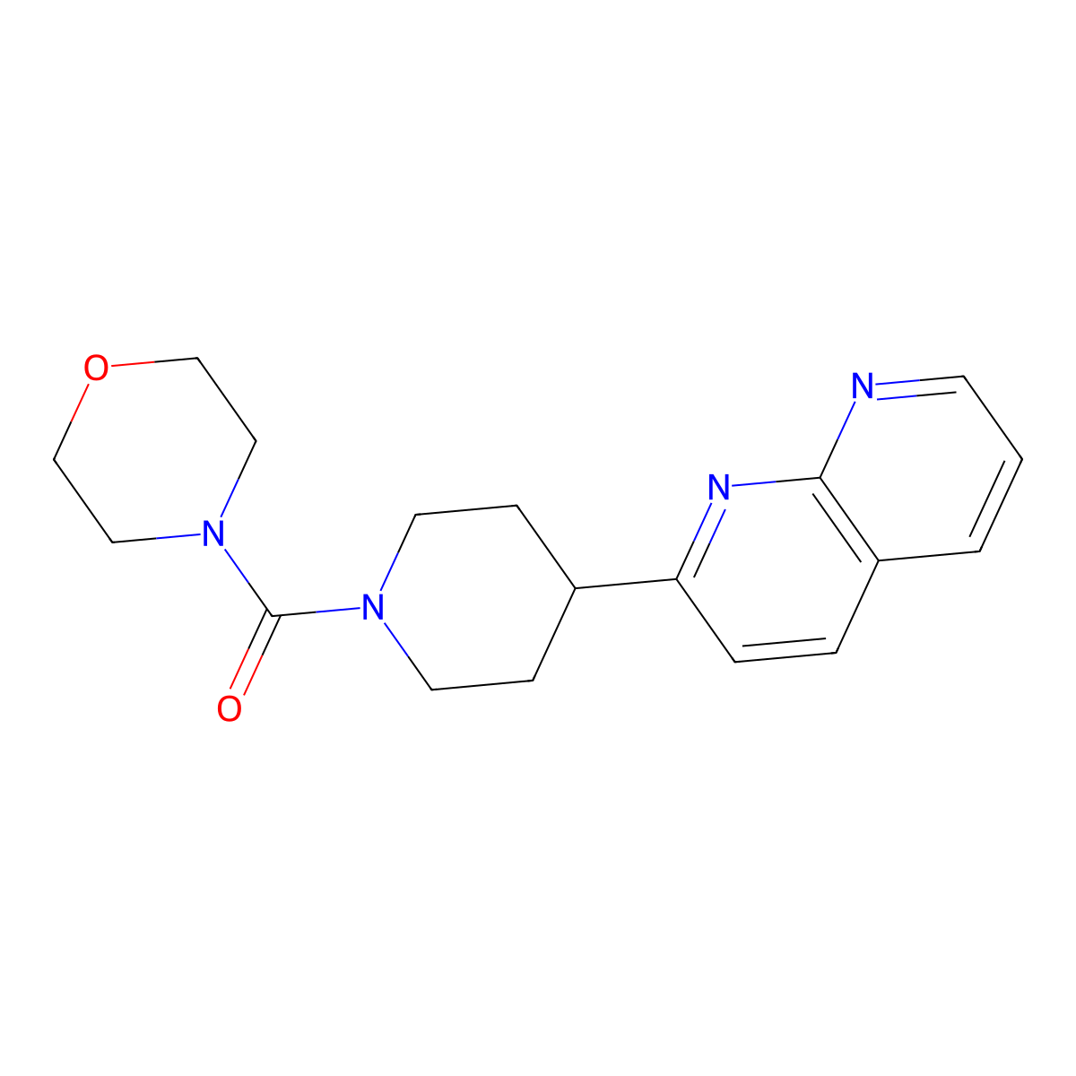 2-[1-(Morpholine-4-carbonyl)piperidin-4-yl]-1,8-naphthyridine molecular structure, CAS 2640949-59-1