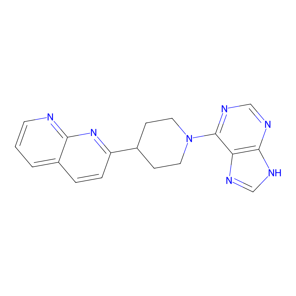 2-[1-(9H-purin-6-yl)piperidin-4-yl]-1,8-naphthyridine molecular structure, CAS 2640949-60-4