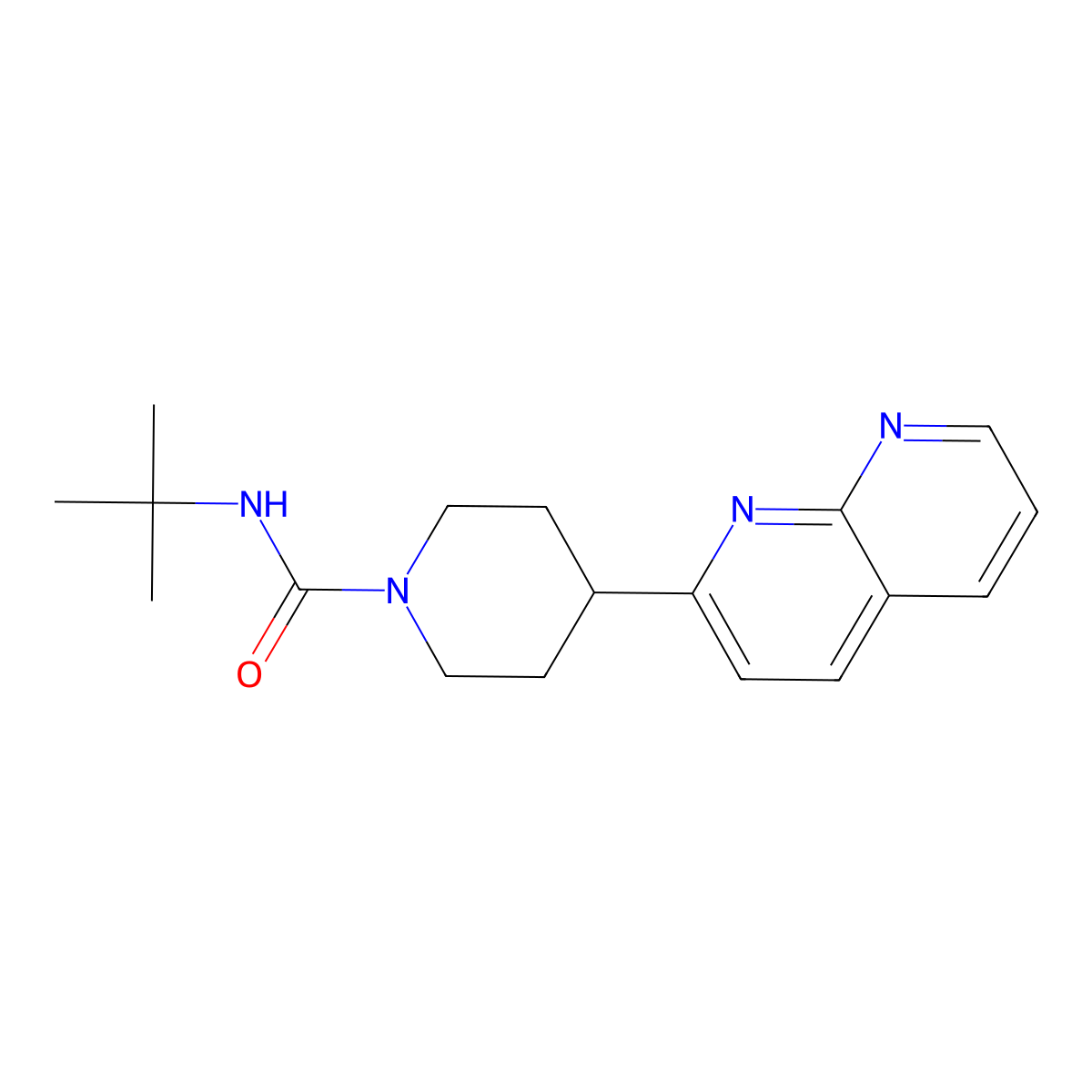 N-tert-butyl-4-(1,8-naphthyridin-2-yl)piperidine-1-carboxamide molecular structure, CAS 2640949-61-5