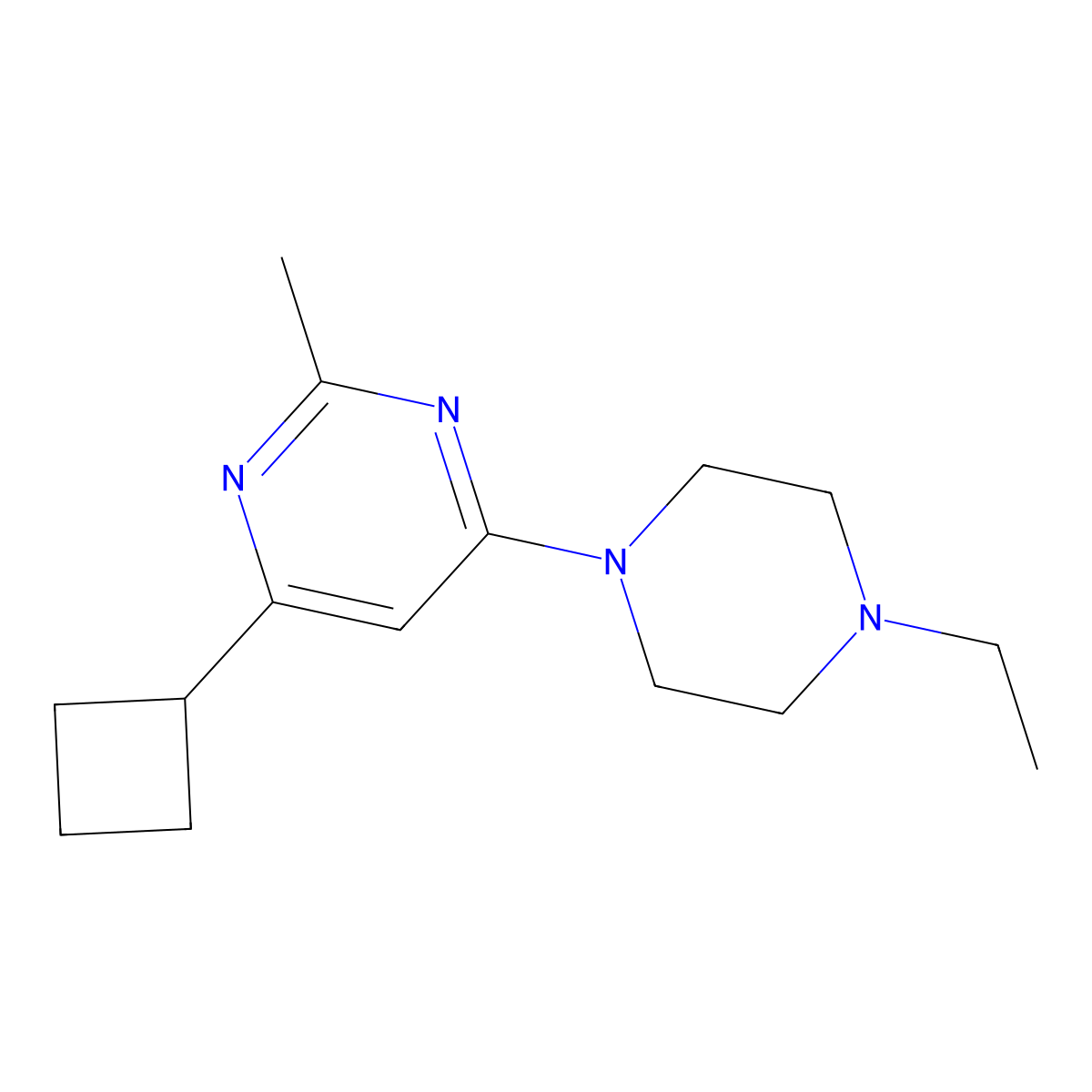 4-Cyclobutyl-6-(4-ethylpiperazin-1-yl)-2-methylpyrimidine molecular structure, CAS 2640949-64-8