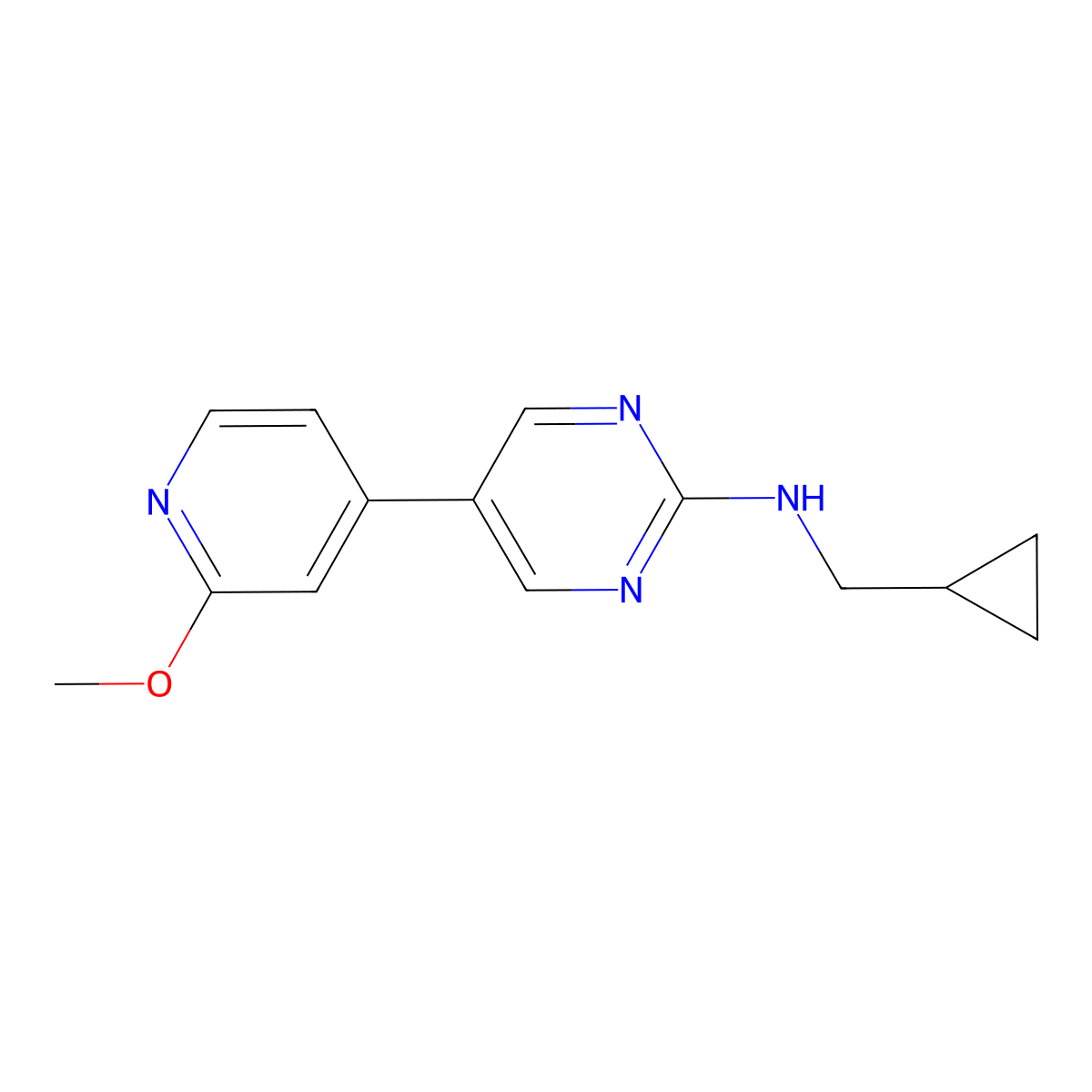 N-(cyclopropylmethyl)-5-(2-methoxypyridin-4-yl)pyrimidin-2-amine molecular structure, CAS 2640949-65-9