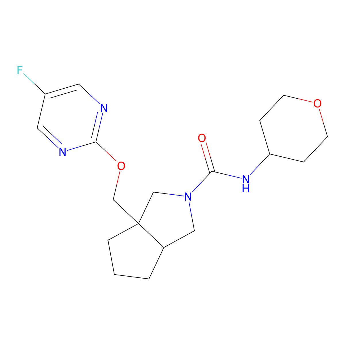 3a-{[(5-fluoropyrimidin-2-yl)oxy]methyl}-N-(oxan-4-yl)-octahydrocyclopenta[c]pyrrole-2-carboxamide molecular structure, CAS 2640949-66-0