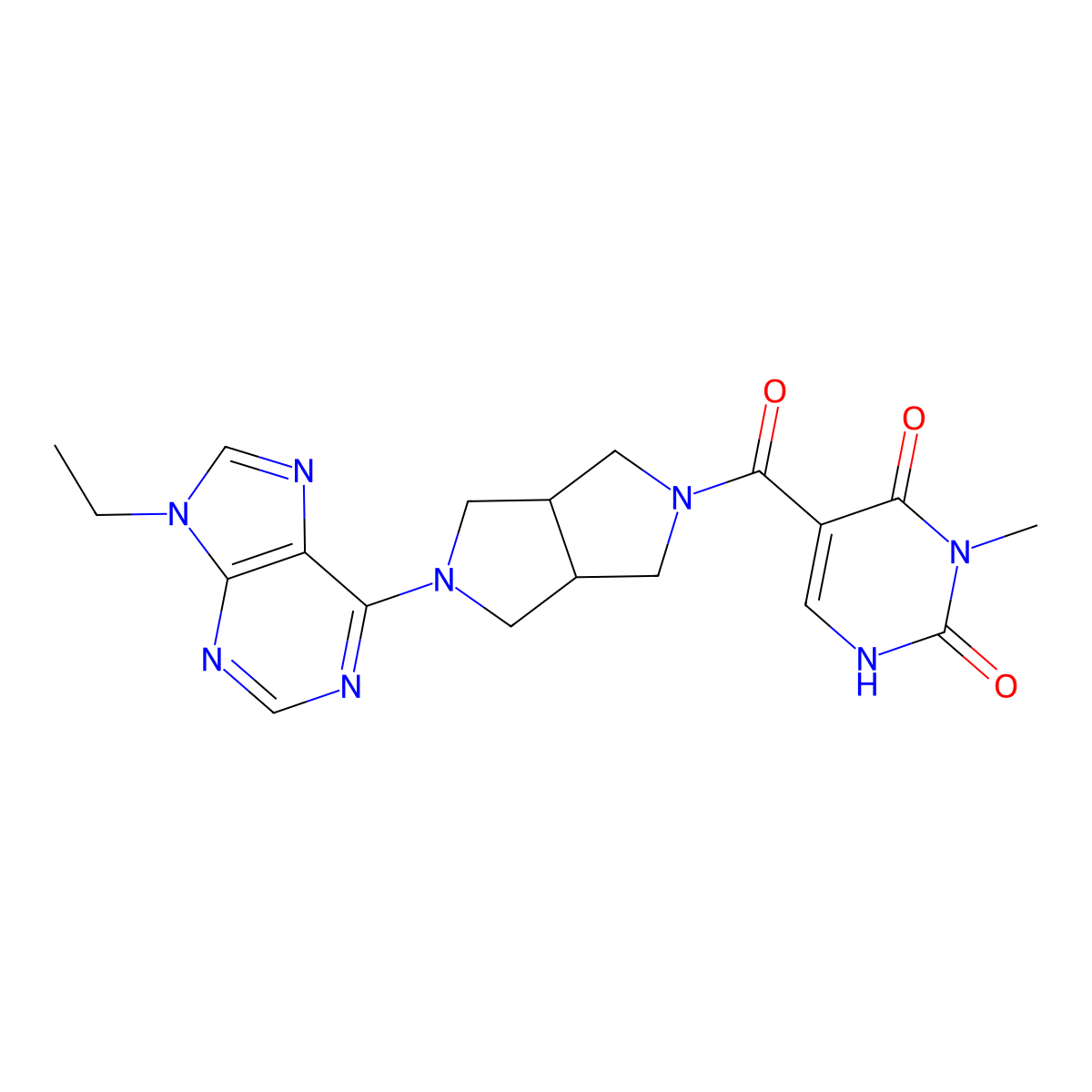 5-[5-(9-ethyl-9H-purin-6-yl)-octahydropyrrolo[3,4-c]pyrrole-2-carbonyl]-3-methyl-1,2,3,4-tetrahydropyrimidine-2,4-dione molecular structure, CAS 2640949-71-7