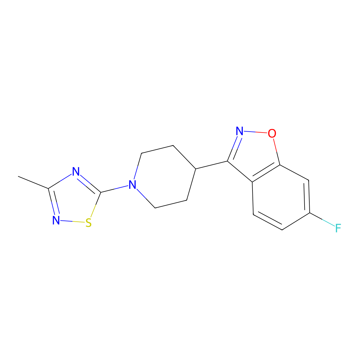 6-Fluoro-3-[1-(3-methyl-1,2,4-thiadiazol-5-yl)piperidin-4-yl]-1,2-benzoxazole molecular structure, CAS 2640949-74-0