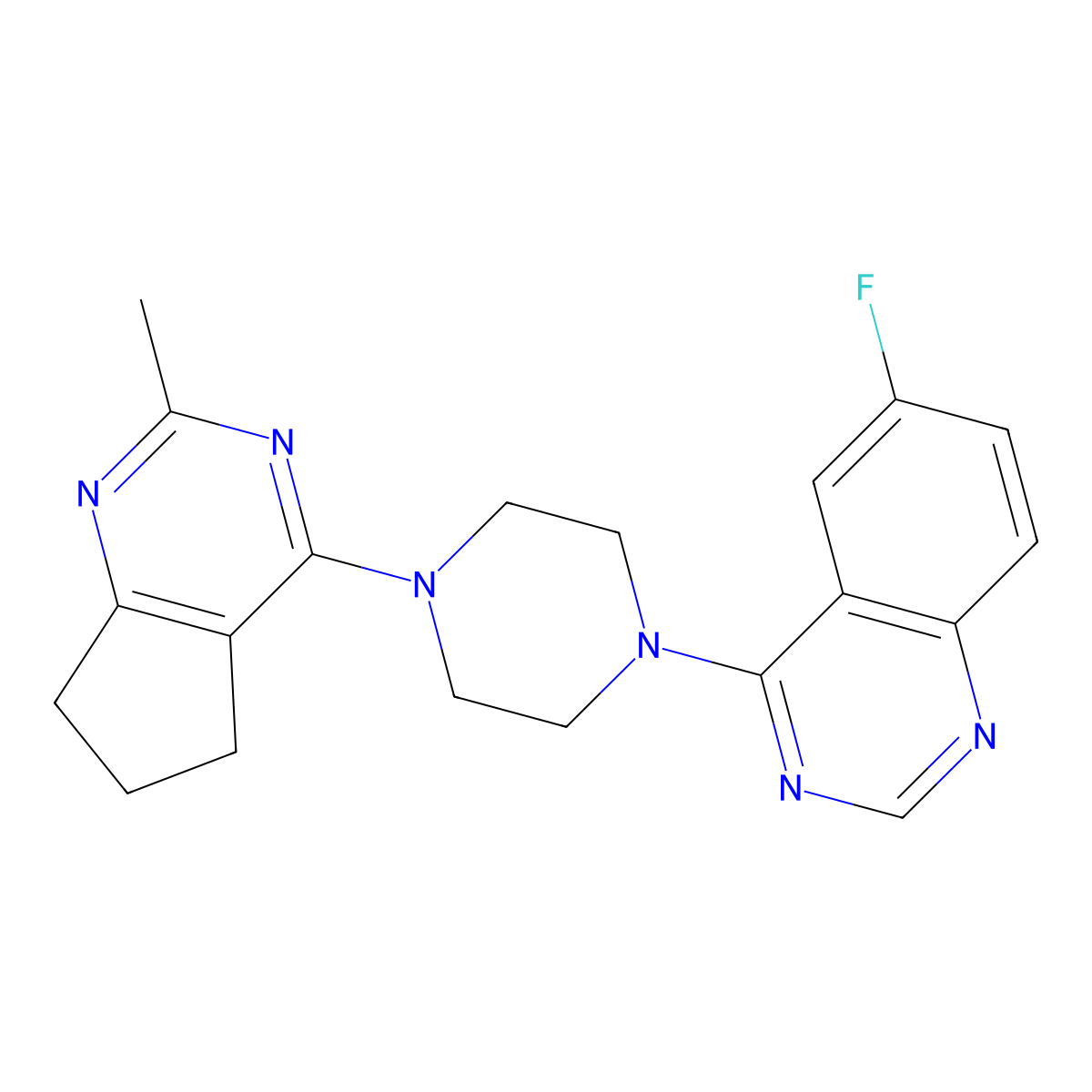 6-fluoro-4-(4-{2-methyl-5H,6H,7H-cyclopenta[d]pyrimidin-4-yl}piperazin-1-yl)quinazoline molecular structure, CAS 2640949-76-2