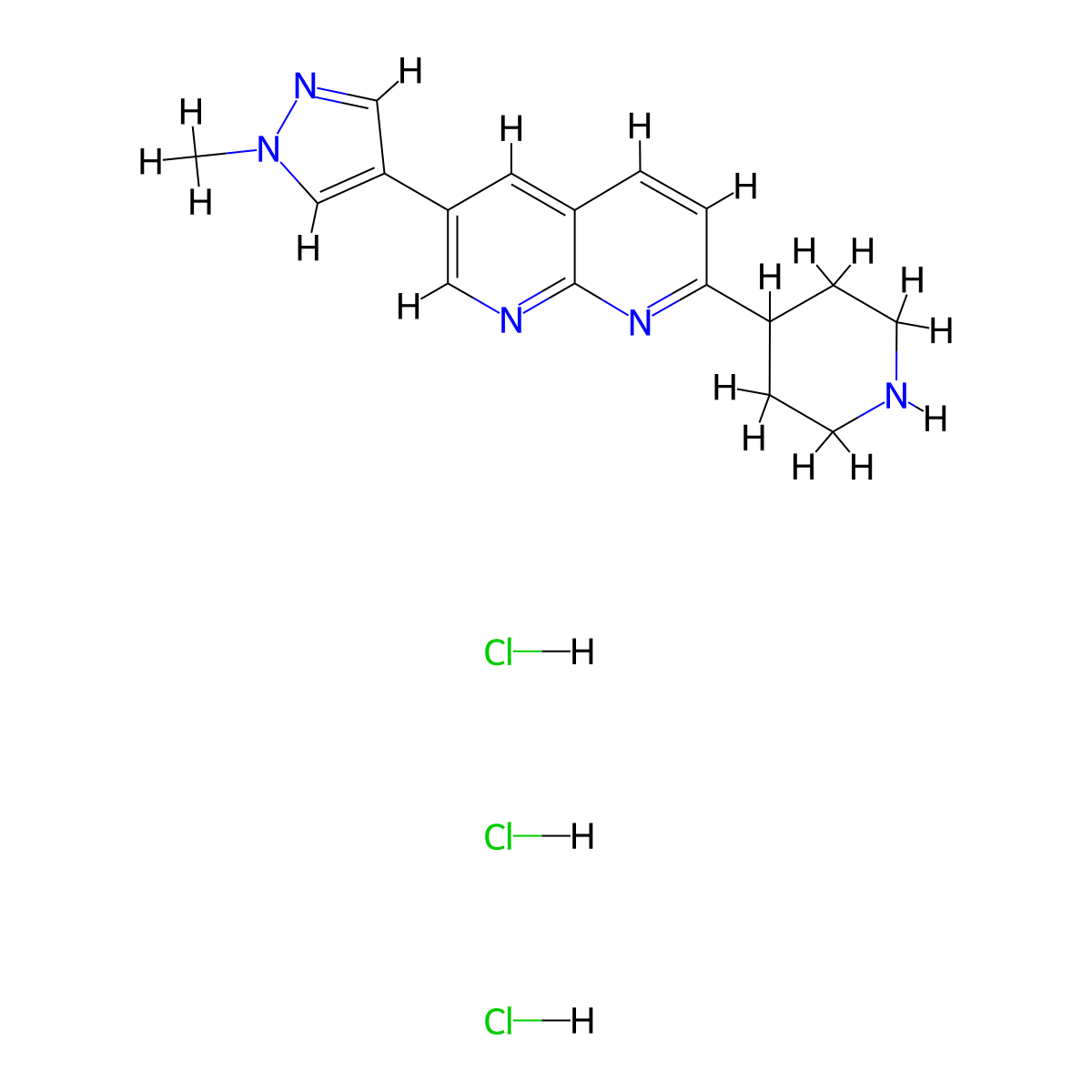 6-(1-methyl-1H-pyrazol-4-yl)-2-(piperidin-4-yl)-1,8-naphthyridine trihydrochloride molecular structure, CAS 2640949-78-4