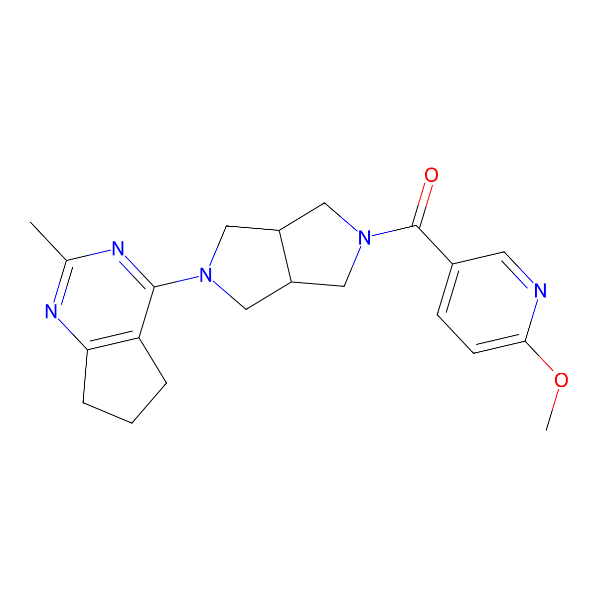 2-methoxy-5-(5-{2-methyl-5H,6H,7H-cyclopenta[d]pyrimidin-4-yl}-octahydropyrrolo[3,4-c]pyrrole-2-carbonyl)pyridine molecular structure, CAS 2640949-80-8