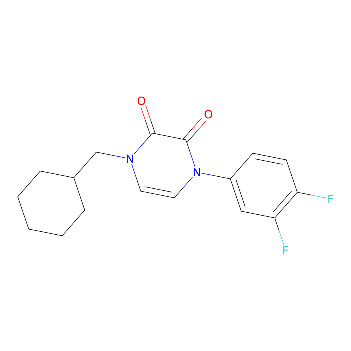 1-(Cyclohexylmethyl)-4-(3,4-difluorophenyl)-1,2,3,4-tetrahydropyrazine-2,3-dione molecular structure, CAS 2640949-81-9