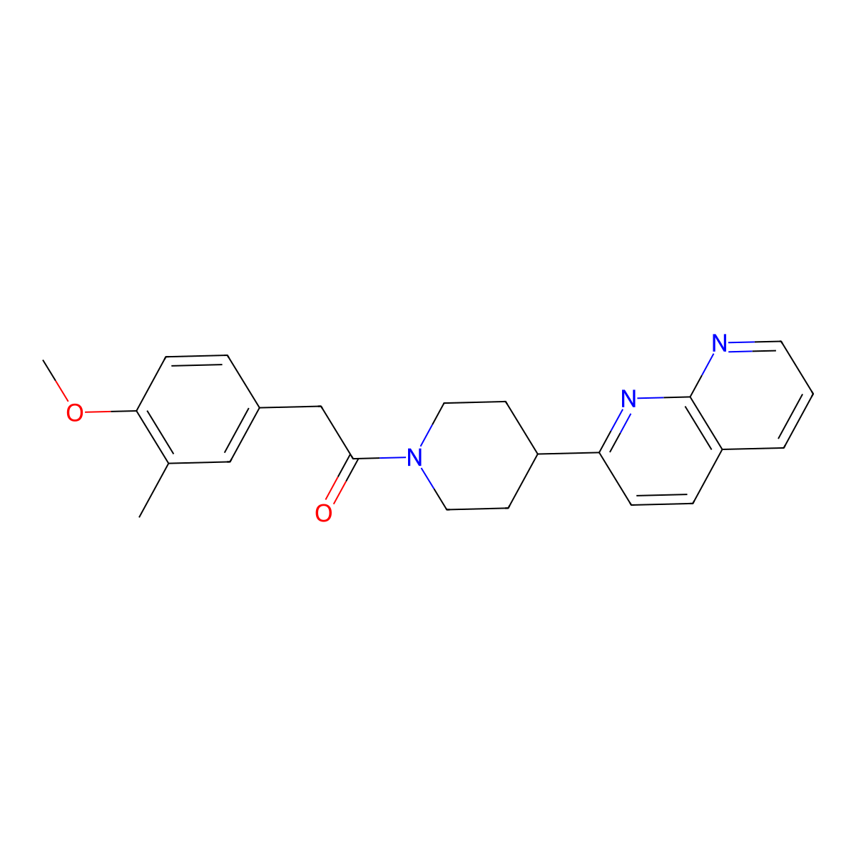 2-(4-Methoxy-3-methylphenyl)-1-[4-(1,8-naphthyridin-2-yl)piperidin-1-yl]ethan-1-one molecular structure, CAS 2640949-82-0