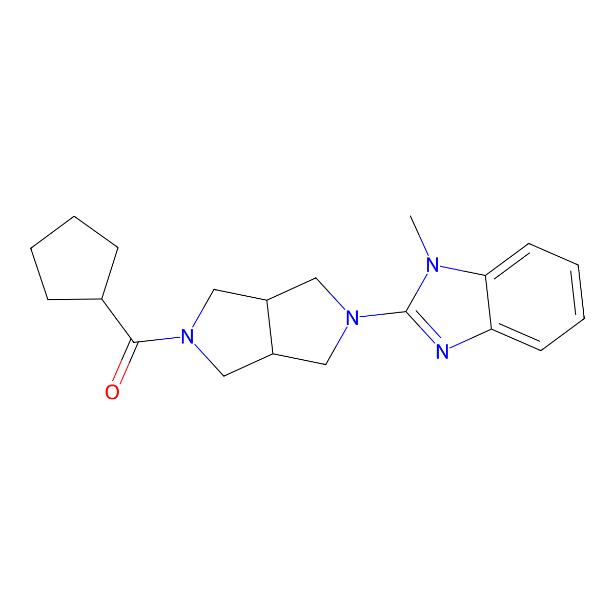2-{5-cyclopentanecarbonyl-octahydropyrrolo[3,4-c]pyrrol-2-yl}-1-methyl-1H-1,3-benzodiazole molecular structure, CAS 2640949-88-6