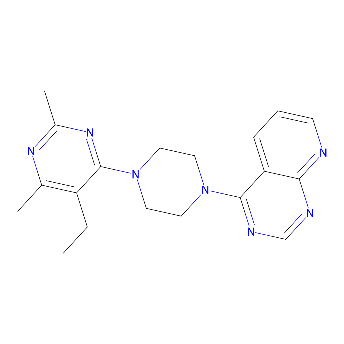 5-Ethyl-2,4-dimethyl-6-(4-{pyrido[2,3-d]pyrimidin-4-yl}piperazin-1-yl)pyrimidine molecular structure, CAS 2640949-89-7