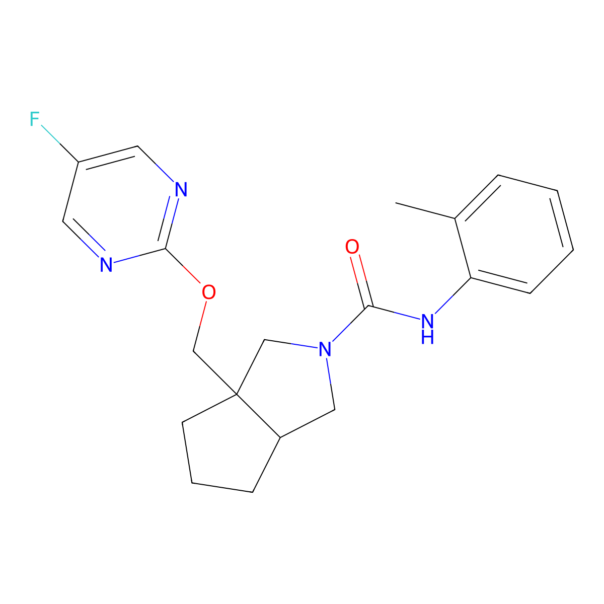 3a-{[(5-fluoropyrimidin-2-yl)oxy]methyl}-N-(2-methylphenyl)-octahydrocyclopenta[c]pyrrole-2-carboxamide molecular structure, CAS 2640949-93-3