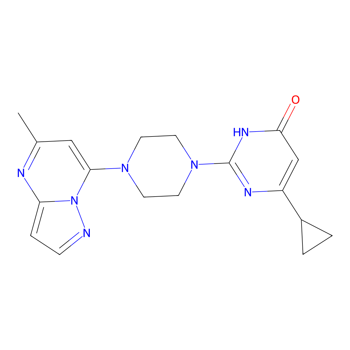 6-Cyclopropyl-2-(4-{5-methylpyrazolo[1,5-a]pyrimidin-7-yl}piperazin-1-yl)-3,4-dihydropyrimidin-4-one molecular structure, CAS 2640949-94-4
