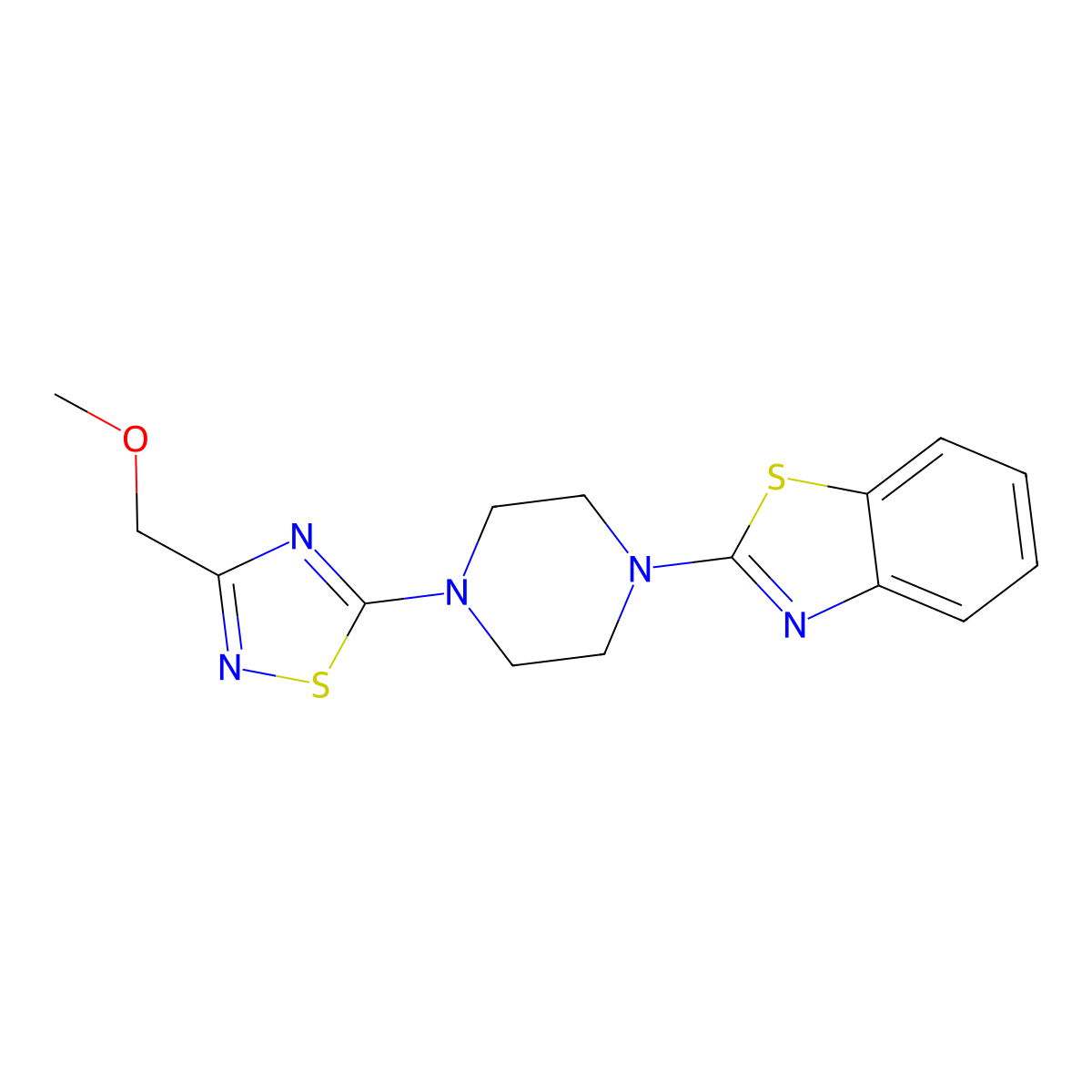 2-{4-[3-(Methoxymethyl)-1,2,4-thiadiazol-5-yl]piperazin-1-yl}-1,3-benzothiazole molecular structure, CAS 2640949-98-8