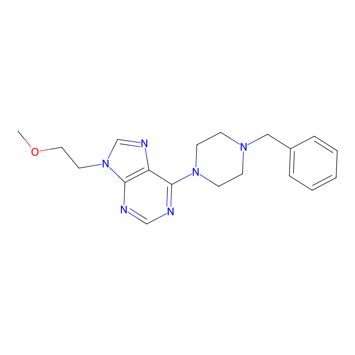6-(4-benzylpiperazin-1-yl)-9-(2-methoxyethyl)-9H-purine molecular structure, CAS 2640950-02-1