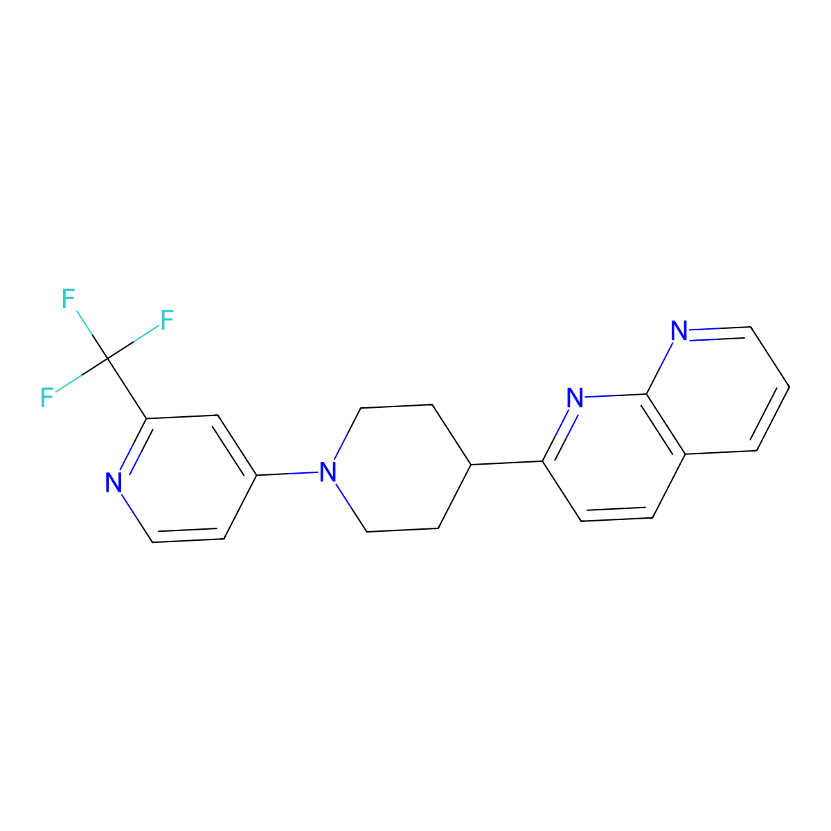 2-{1-[2-(Trifluoromethyl)pyridin-4-yl]piperidin-4-yl}-1,8-naphthyridine molecular structure, CAS 2640950-07-6