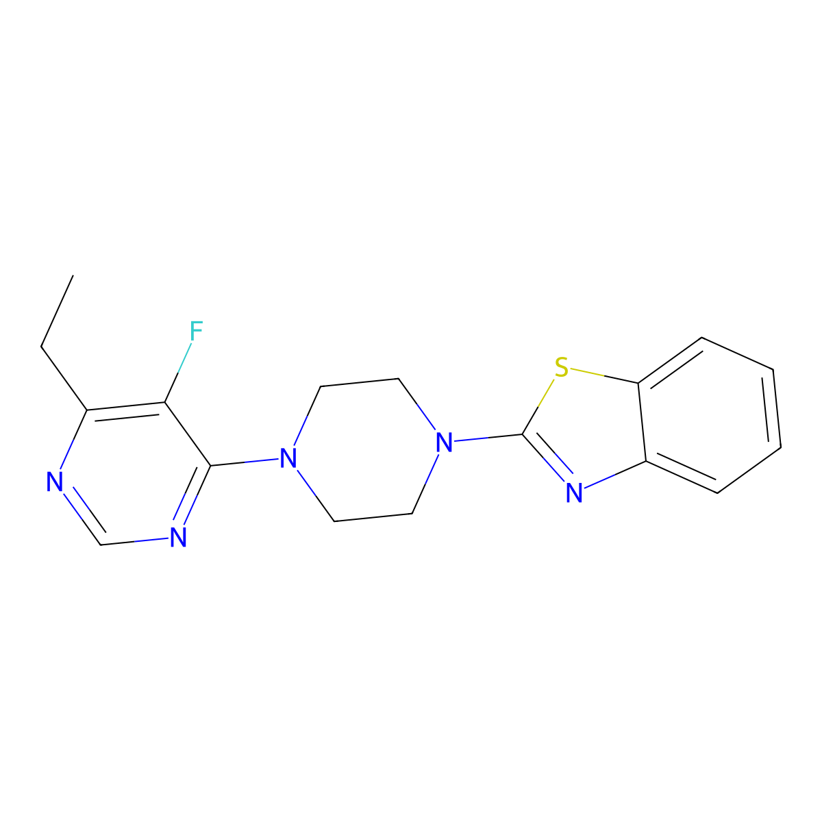 2-[4-(6-Ethyl-5-fluoropyrimidin-4-yl)piperazin-1-yl]-1,3-benzothiazole molecular structure, CAS 2640950-13-4