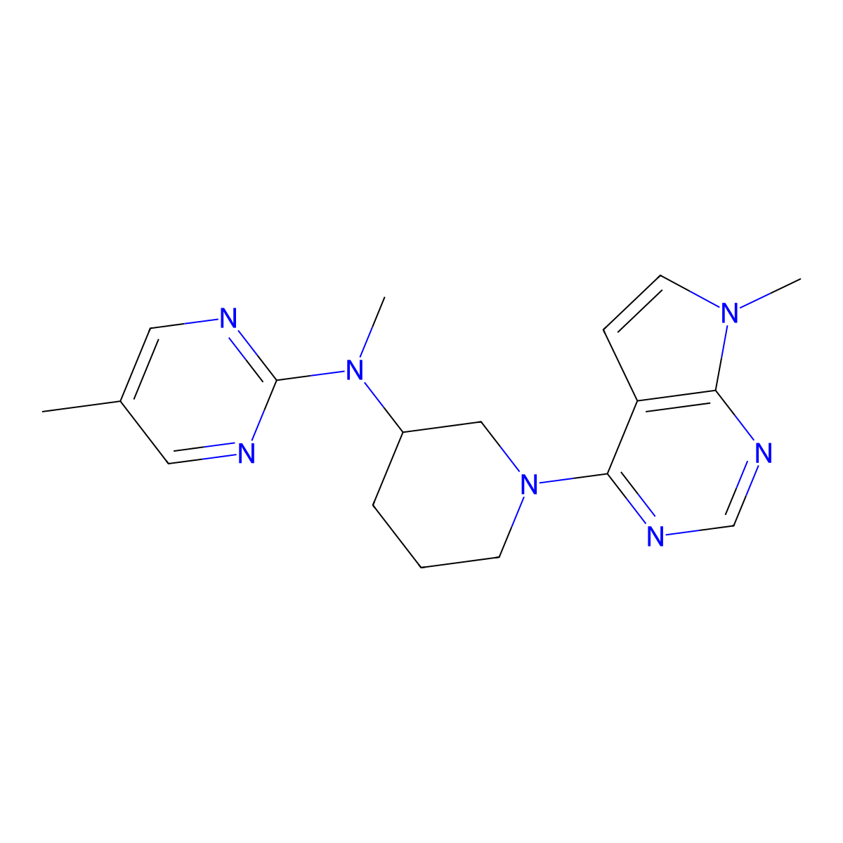 N,5-dimethyl-N-(1-{7-methyl-7H-pyrrolo[2,3-d]pyrimidin-4-yl}piperidin-3-yl)pyrimidin-2-amine molecular structure, CAS 2640950-14-5
