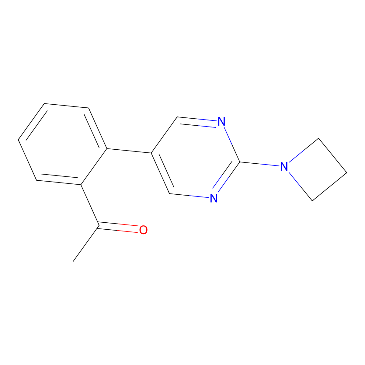1-{2-[2-(Azetidin-1-yl)pyrimidin-5-yl]phenyl}ethan-1-one molecular structure, CAS 2640950-18-9