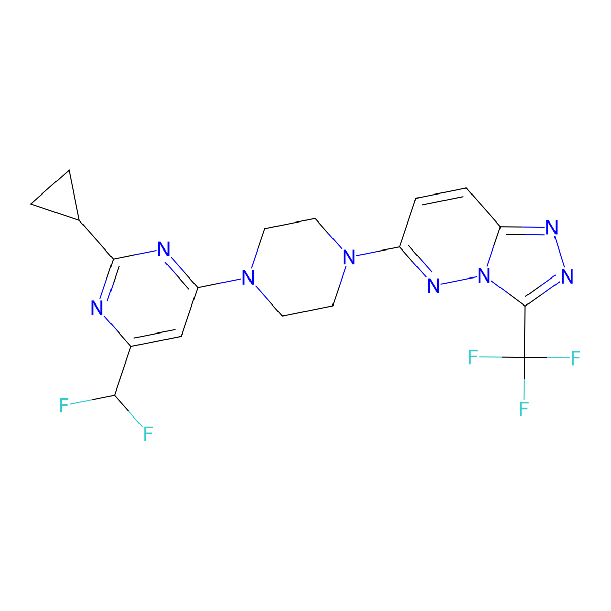 2-Cyclopropyl-4-(difluoromethyl)-6-{4-[3-(trifluoromethyl)-[1,2,4]triazolo[4,3-b]pyridazin-6-yl]piperazin-1-yl}pyrimidine molecular structure, CAS 2640950-21-4