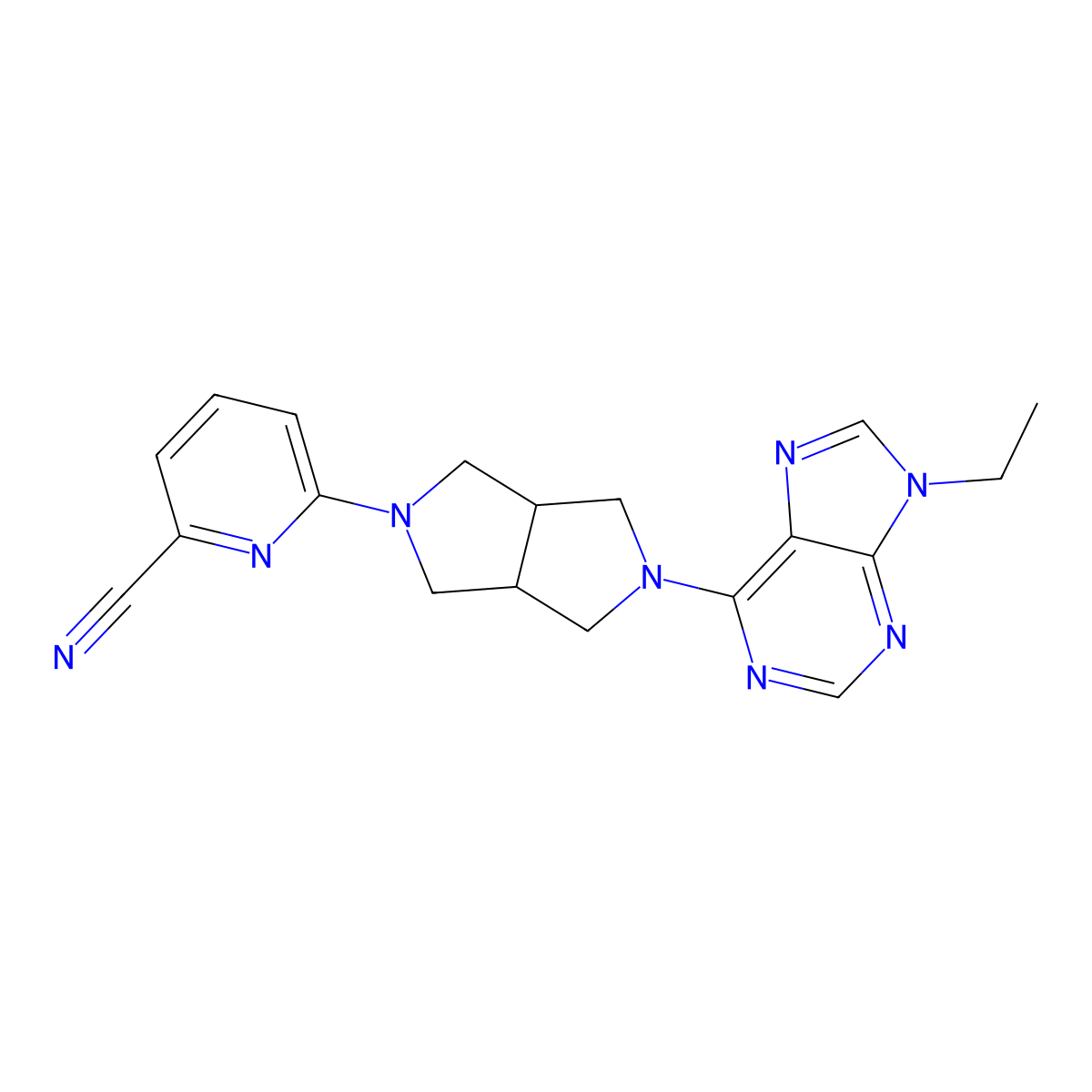 6-[5-(9-ethyl-9H-purin-6-yl)-octahydropyrrolo[3,4-c]pyrrol-2-yl]pyridine-2-carbonitrile molecular structure, CAS 2640950-22-5