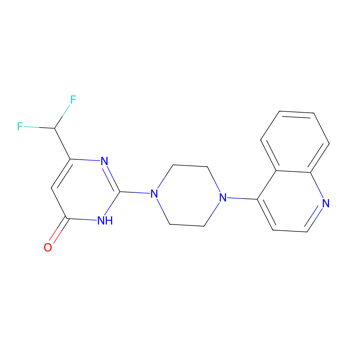 6-(Difluoromethyl)-2-[4-(quinolin-4-yl)piperazin-1-yl]-3,4-dihydropyrimidin-4-one molecular structure, CAS 2640950-23-6
