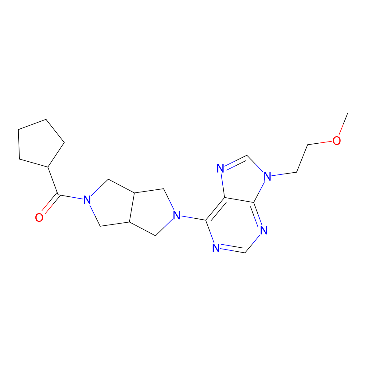 6-{5-cyclopentanecarbonyl-octahydropyrrolo[3,4-c]pyrrol-2-yl}-9-(2-methoxyethyl)-9H-purine molecular structure, CAS 2640950-26-9
