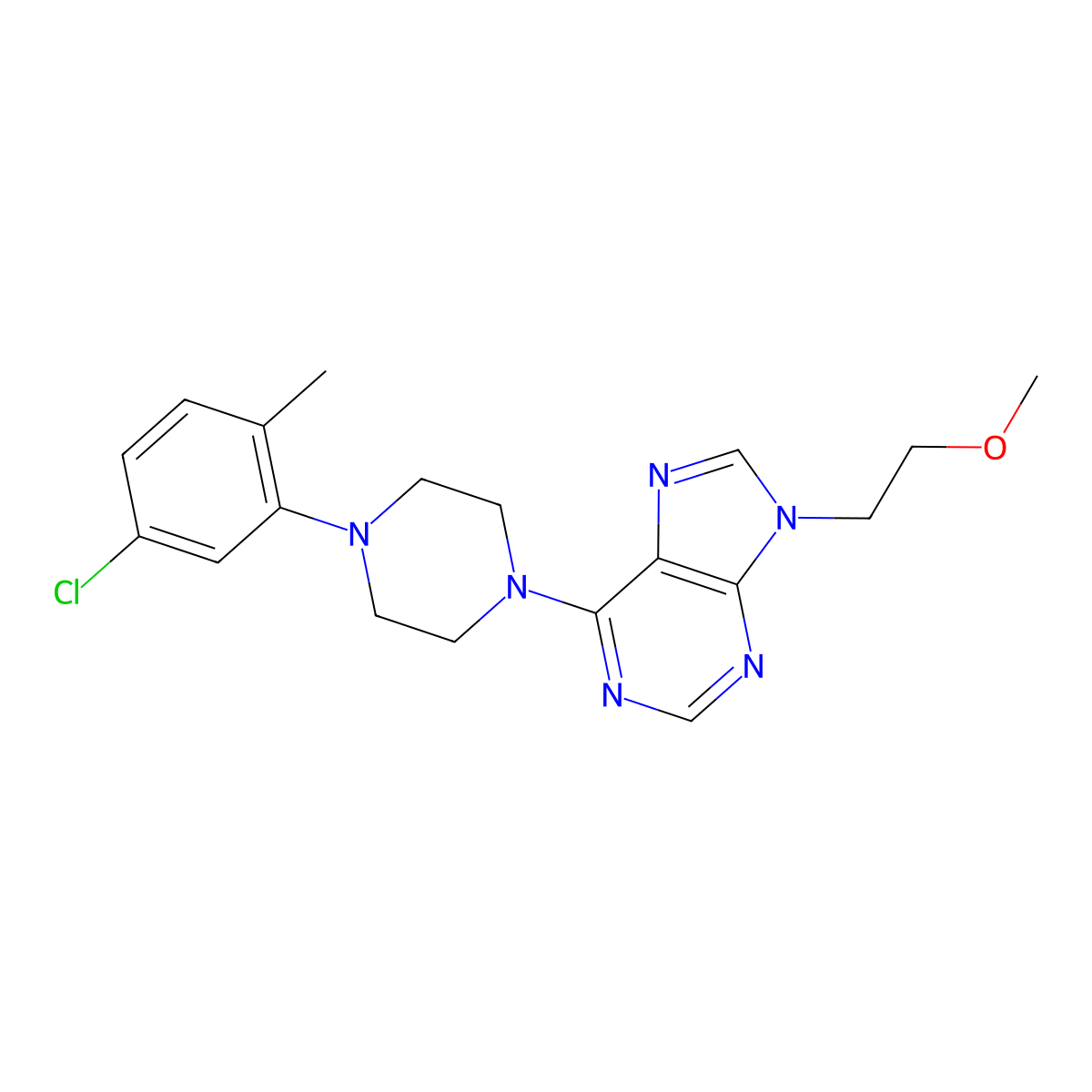 6-[4-(5-chloro-2-methylphenyl)piperazin-1-yl]-9-(2-methoxyethyl)-9H-purine molecular structure, CAS 2640950-27-0